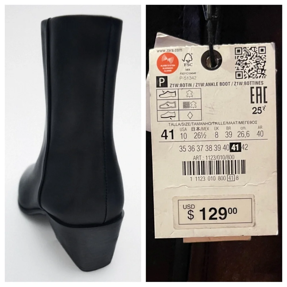 NWT! Zara BLOCK HEEL LEATHER ANKLE BOOTS